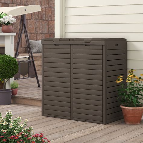 Devoko Devoko 61 Gallon Hideaway Dual Trash Can with Lid and Drip Tray | Wayfair Outdoor Hideaway, Bucket Design, Plastic Decking, Outdoor Trash Cans, Trash Can With Lid, Waste Baskets, Garden Porch, Plastic Organizer, Trash And Recycling Bin