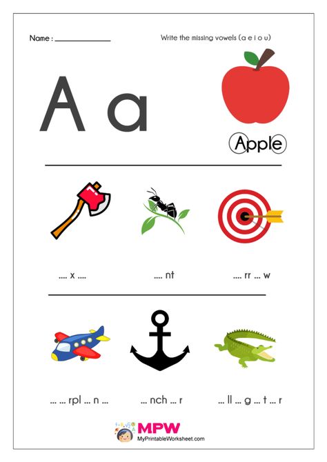 Missing Vowels Worksheets, a e i o u Vowels Worksheets for Kindergarten Alphabet For Preschool, D Worksheet, E Alphabet, B And D, Reading Homework, Z Alphabet, Alphabet Activity, Phonics Posters, Vowel Worksheets