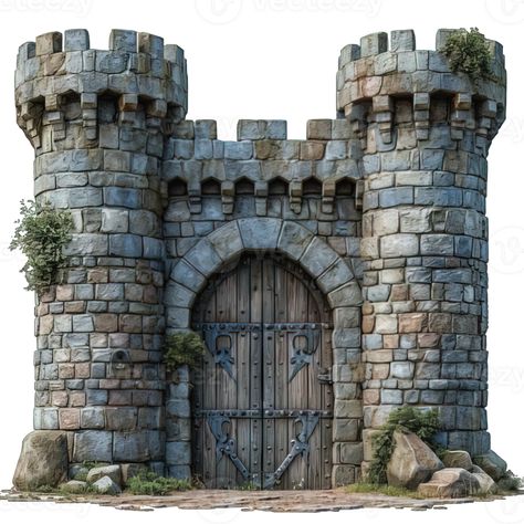 Castle Gate Concept Art, Castle Door Illustration, Castle Set Design, Castle Archway, Castle Bricks, Castle Diorama, Diy Fairy Door, Castle Doors, Castle Gate