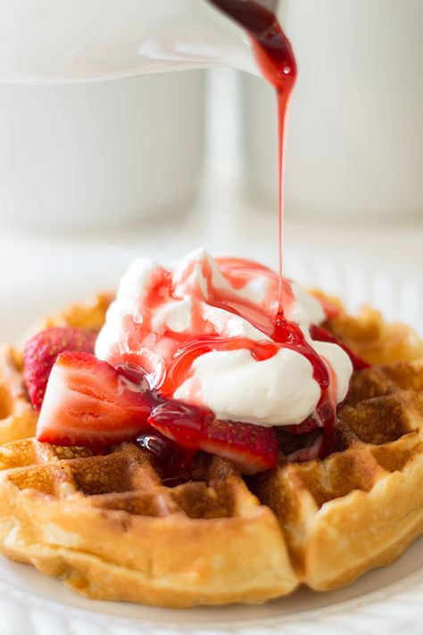 Quick and easy homemade strawberry syrup, perfect for serving over waffles, pancakes, or ice cream. Recipe includes nutritional information. From BakingMischief.com Breakfast Muffins Sausage, Waffles With Strawberries, Homemade Strawberry Syrup, Amazing Brownies, Easy Breakfast Sandwich, Egg Casseroles, Waffle Ice Cream, Sweet Sauces, Breakfast Recipe Ideas