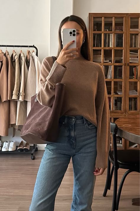 The Cashmere Boxy Crew Sweater curated on LTK Tan Cashmere Sweater Outfit, Oversized Cashmere Sweater Outfit, Cashmere Vest Outfit, Tan Sweater Outfit Fall, Brown Knit Sweater Outfit, Light Brown Sweater Outfit, Mockneck Sweater Outfit, Taupe Sweater Outfit, Sweater Over Shoulders Outfit