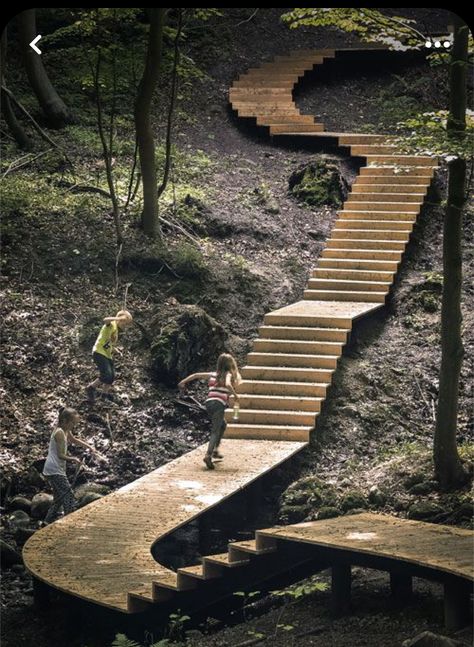 Landscape Slope Design, Landscape Stairs, Garden Stairs, Garden Steps, Outdoor Stairs, Landscape Architecture Design, Parking Design, Forest House, Forest Design