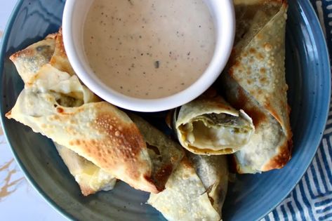 Chile Relleno Egg Rolls – Savoring Solo Egg Roll Wrapper, Jalapeno Ranch Dressing, Roasted Green Chili, Egg Roll Ingredients, Egg Roll Filling, Green Chile Sauce, Cheese Course, Football Snacks, Diced Green Chilies