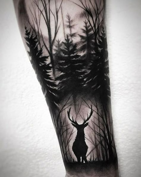 14+ Best Deer in Woods Tattoo Designs | PetPress Forest Tattoo Sleeve, Natur Tattoo Arm, Elk Tattoo, Deer Tattoo Designs, Wood Tattoo, Stag Tattoo, Wildlife Tattoo, Hunting Tattoos, Nature Tattoo Sleeve