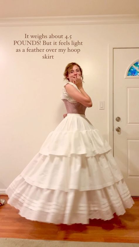 emma.in.lace on Instagram: This confection is on its way to a client, but I couldn’t resist taking it for a spin! It’s designed for a hoop skirt that is almost twice… Hoop Skirt Pattern, 1860 Corset, Diy Hoop Skirt, Hoop Skirt Dress, History Tumblr, Ruffles Skirt, Dress History, Hoop Skirt, Princess Core