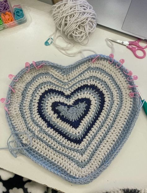 Blue Crochet Pillow, Heart Pillow, Blue Crochet, Crochet Pillow, Crochet Heart, Room Accessories, Blue Pillows, Blue Heart, Trendy Hairstyles