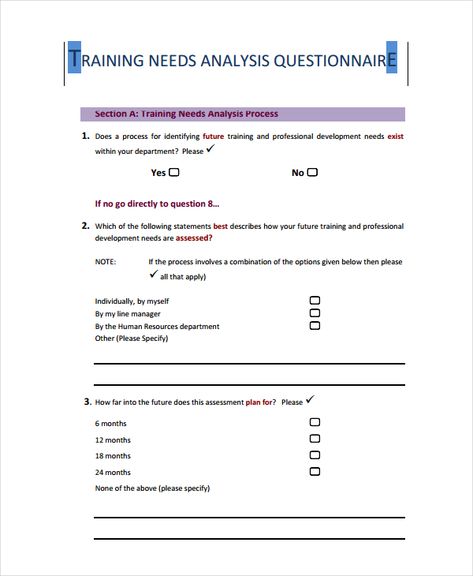 Training Needs Analysis Questionnaire Template Training Needs Analysis, Needs Analysis, Professional Development Plan, Career Assessment, Questionnaire Template, Train The Trainer, Human Resource Development, Performance Evaluation, Personal Development Plan