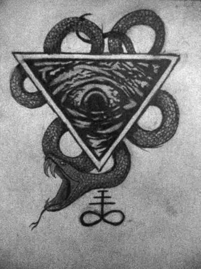 Upside down Eye of Providence + snake and alchemical symbol Asmodeus Tattoo, Devilish Drawings, Pyramid Tattoo, Occult Tattoo, Alchemic Symbols, Occult Symbols, Occult Art, Deathly Hallows Tattoo, A Tattoo