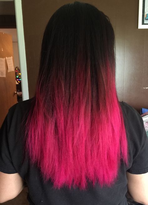 Manic Panic Hot Pink Hot Pink Ends Hair, Black To Hot Pink Ombre Hair, Pink Black Hair Color, Hot Pink Hair Tips, Hot Pink Tips Hair, Hot Pink Highlights In Black Hair, Pink Underdye Hair, Pink Hair Tips, Underdye Hair