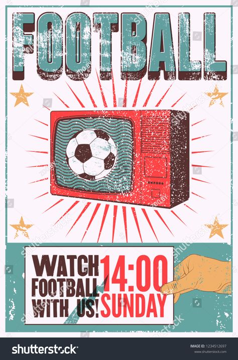 Football On Tv, Football Poster Design, American Sports Bar, Vintage Style Poster, Retro Vector Illustration, Football Retro, Football Photography, Desk Area, Bar Poster