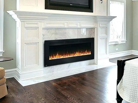 Living Room Black Fireplace, Recessed Lighting Bedroom, Bedroom Fireplaces, Fireplace Options, Chimney Decor, Tv Over Fireplace, Recessed Electric Fireplace, Black Fireplace, Electric Fireplace Heater