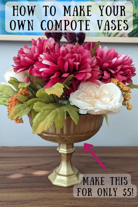 How to make wedding centerpiece vases Compote Vase, Wedding Vase Centerpieces, Table Centerpieces Diy, Centerpiece Vase, Diy Hack, Gold Centerpieces, Gold Vases, Wedding Centerpieces Diy, Gold Diy