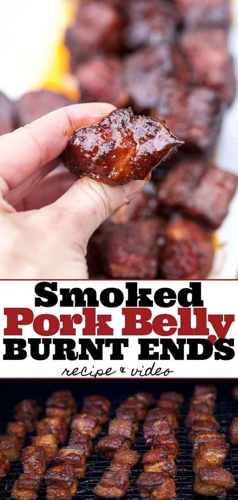 Pork Belly Burnt Ends are so easy to make and the most flavorful and tender smoked meat you could ever want! This is a pork version of burnt ends. Recipe Video how to and recipe! #burntends #porkbelly #pork #smoker #recipevideo #vindluge Burnt Ends Recipe, Smoked Pork Belly, Pork Belly Burnt Ends, How To Cook Brisket, Meat Smoker, Smoker Cooking, Pork Belly Recipes, Burnt Ends, Smoked Meat Recipes