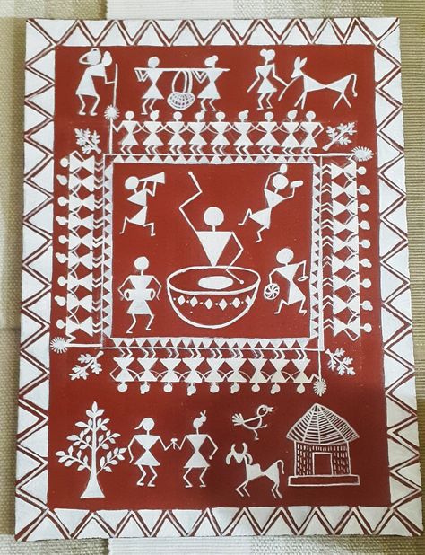 Gujarat Culture, Saura Painting, Warli Designs, Saura Art, Warli Paintings, Couples Canvas Art, Mud Art, Worli Painting, Indian Motif