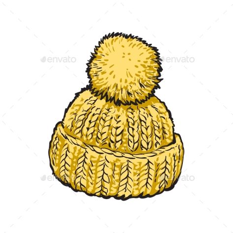 Winter Hat Illustration, Winter Dress Drawing, Dress Drawing Ideas, Knit Drawing, Hats Illustration, Winter Sketch, Hat Drawing, Autumn Hat, Hat Illustration