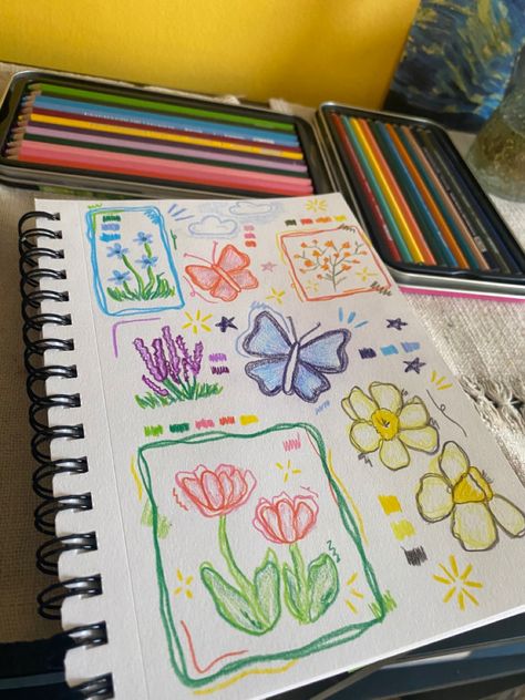 Things To Draw With Crayons, Colored Pencil Doodles, Crayon Doodles, Marker Ideas, Drawings Inspo, Doodle Journal, Random Sketches, Kraf Kertas, Prismacolor Art