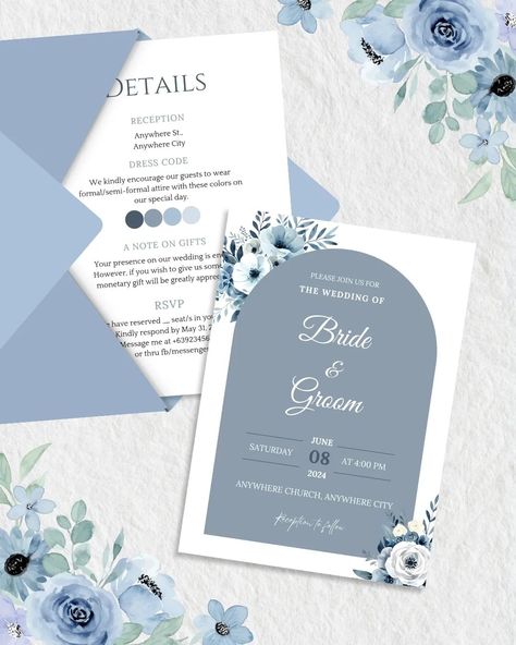 Tying the knot? 💍 Celebrate your love story with our dusty blue invitation. Purchase our Dusty Blue Wedding Invitation Template today and add more elegance to your special day! ✨ Pages Include: -Save the Date -Front (Invitation) -Entourage -Details -Wedding Timeline Bundle also available. Includes: -Invitation template (6 pages) -Proposal Card Template for Bridesmaid, Groomsmen, Principal Sponsors, maid of Honor, Best Man -Table Numbers -Money envelope (2 designs) -Thank you tags (3designs... Principal Sponsor Invitation, Wedding Invitation Front Page, Dusty Blue Invitation, Blue Wedding Invitation Template, Dusty Blue Wedding Invitation, Bridesmaid Groomsmen, Blue Wedding Invitation, Money Envelope, Dusty Blue Wedding