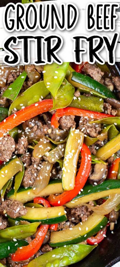 This ground beef stir fry recipe is the perfect weeknight meal! It is easy to make and full of flavor combining ground beef, fresh vegetables and a savory stir fry sauce! Hamburger Stir Fry Ground Beef, Hamburger Stir Fry, Beef Stir Fry Recipe, Ground Beef Stir Fry, Beef Noodle Stir Fry, Beef Stir Fry Recipes, Stir Fry Recipe, Fry Sauce, Beef Stir Fry