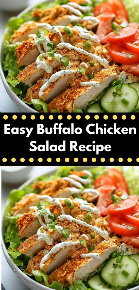 Savor the bold flavors of this Easy Buffalo Chicken Salad. With its combination of spicy chicken, fresh greens, and creamy dressing, it’s a delicious and healthy meal option that’s quick to make. Salad With Buffalo Chicken, Healthy Buffalo Chicken Recipes, Buffalo Chicken Salad Recipe, Spicy Buffalo Sauce, Dinner Ideas For Two, Easy Buffalo Chicken, Buffalo Chicken Recipes, Dinner Ideas Recipes, Buffalo Chicken Salad