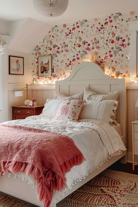 Bedroom Ideas With Wallpaper, Preppy Bedroom Aesthetic, Dorm Things, Relax Room, Bathroom Wallpaper Ideas, Bathroom 2024, Emily Elizabeth, Preppy Bedroom, Room Inspired