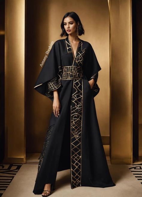 Arabian Casual Outfit, Modern Eastern Outfits, Pre Islamic Arabian Fashion, Ramadan Style Fashion, Kaftan Abaya Dubai Black, Ramadan 2025 Fashion, Ramdan Style Fashion, Modern Abaya Designs, Turkish Fashion Modern Style