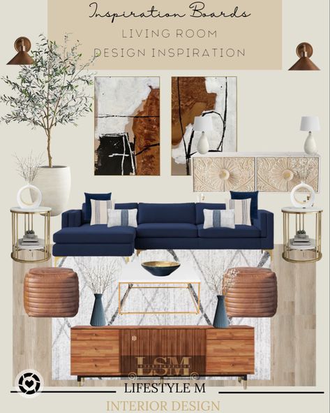 Design board with furniture and decor for a living room. Unique Sofa Design Living Rooms, Unique Sofa Design, Modern Living Room Blue, Navy Sofa Living Room, Blue Velvet Sofa Living Room, Living Room Design Blue, Interior Design Hall, Modern Living Room Sofa Set, Blue And Gold Living Room