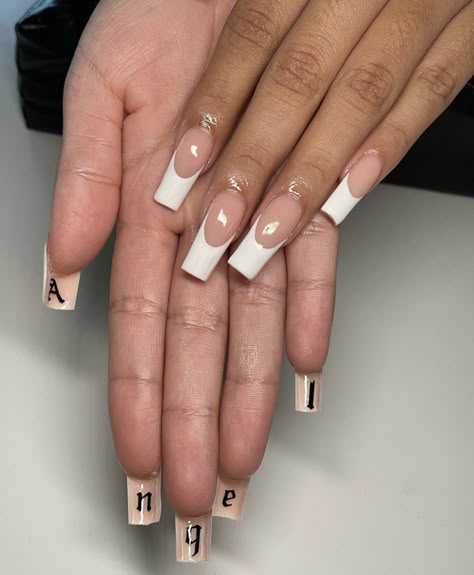 Nails With Initials, Nails Ideas Long, Pink Nails Ideas, White And Green Nails, Nails Acrylic Square Long, Nails With Fire, Acrylic Nails Square, Y2k Acrylic, Tropical Vacation Nails