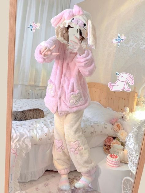 Sleepy Aesthetic Outfit, Cutecore Pajamas, Kawaii Onesie, Little Spaces Ideas Outfits, Kawaiicore Clothes, Pajama Ideas, Bunny Clothes, Kawaii Pajamas, Pajamas Aesthetic