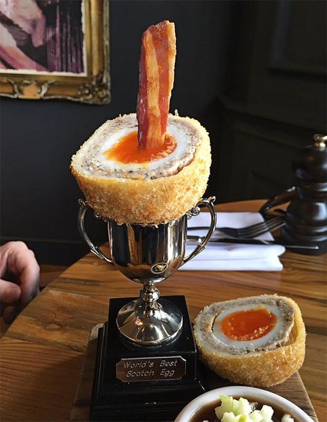 The Guy At The Table Next To Me Has Just Been Served The Most Sensational Scotch Egg. It Comes In A Trophy Healthy Snacks For Adults, Beef Wellington, Food Stands, Chicken Tikka, I Want To Eat, Food Humor, Good Jokes, Serving Food, Serving Platters