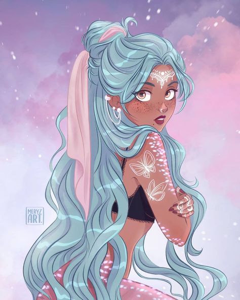 Mermaid Hairstyles Drawing, Black Mermaid Drawing, You're Doing Amazing, Plus Size Mermaid, Mermaid Sketch, Mermaid Squad, Mermaid Drawings, Black Mermaid, Cartoon World