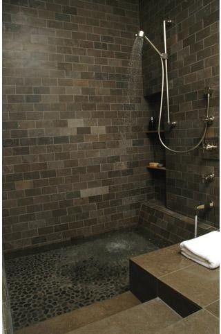 Walk In Tub Shower, Shower Bath Combo, Sunken Bath, Sunken Bathtub, Modern Shower Design, Sunken Tub, Pebble Floor, Open Showers, Walk In Shower Designs