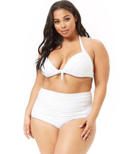 The Controversial Swim Trend I'm So Into Right Now | Who What Wear Slim Your Waist, Unique Swimsuits, White Swim, High Waisted Swim Bottoms, Halter Swim Top, Summer Style Guide, Vintage Plus Size, Swimsuit Material, Plus Size Swim