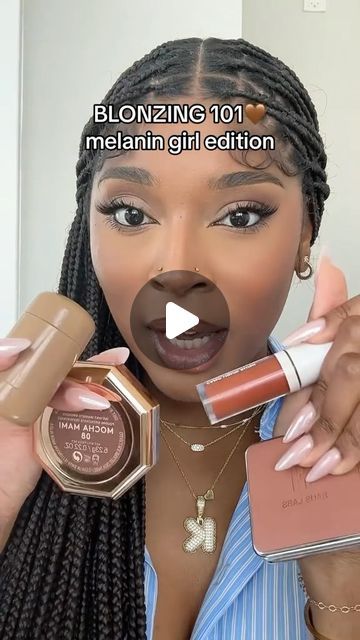 KAM <3 on Instagram: "i’m actually begging everyone to try a BLONZER🤎😭 SO pretty and complimenting on the skin (original @ beautybybanda on tik tok) @rhode “toasted teddy” pocket blush  @elfcosmetics “bronze bombshell” camo blush  @hauslabs “fire moon” blush @fentybeauty “mocha mami” bronzer #blush #blonzer #makeupreview #makeuptutorial" Red Blush Look, How To Wear Bronzer, Tonal Makeup, Blush For Brown Skin, Bronzer Placement, Toasted Teddy, Blush For Dark Skin, Bronzer Application, Bronze Makeup Look