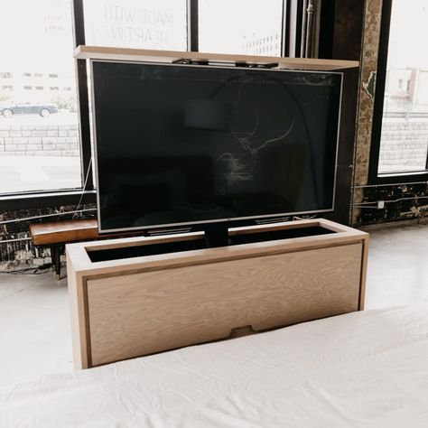 LYRA | End of Bed Hidden Pop-Up TV Cabinet - Hinterland Supply Co. Clever Tv Solutions, Pop Up Tv Cabinet Hidden Tv, Tv In Front Of Bed, Tv At Foot Of Bed, Home Tv Wall Ideas, Pop Up Tv Cabinet, Hidden Tv Cabinet, Tv Interior, Tv Wall Ideas