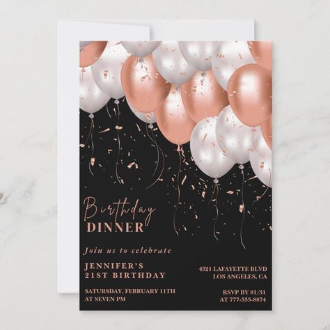 21st birthday invitations Balloon Glam Pink Black 65th Birthday Invitations, 75th Birthday Invitations, 10th Birthday Invitation, Glam Birthday, 13th Birthday Invitations, 90th Birthday Invitations, 70th Birthday Invitations, 80th Birthday Invitations, Rose Gold Invitations