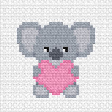 Free koala cross stitch pattern for fundraising for Australian wildfires. | Ringcat on Patreon Duplicate Stitch, Baby Cross Stitch Patterns, Animal Cross Stitch Patterns, Small Cross Stitch, Pola Kristik, Cross Stitch Heart, Mini Cross Stitch, Baby Cross, Stitch Ideas