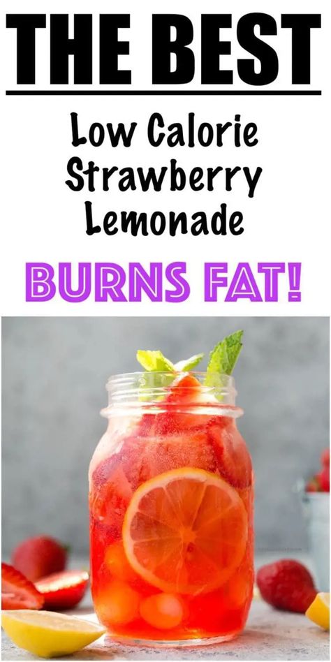 Low Sugar + Low Carb + Low Calorie Strawberry Lemonade Low Calorie Drinks Nonalcoholic, Good Lemonade Recipe, Easy Lemonade Recipe, Strawberry Health Benefits, Pink Lemonade Recipes, Low Carb Low Calorie, Homemade Strawberry Lemonade, Strawberry Lemonade Recipe, Homemade Lemonade Recipes