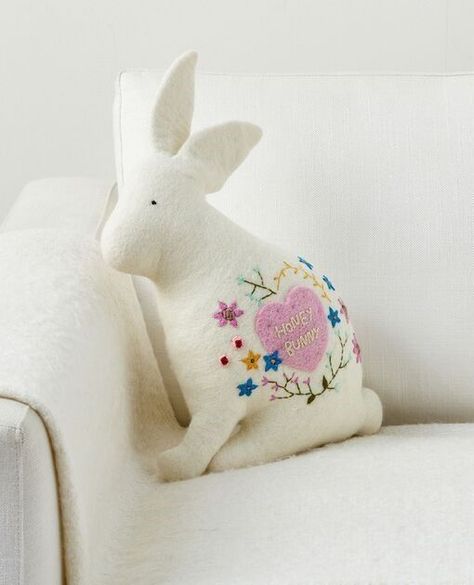 Create a love-filled haven this February 14th with gorgeous Valentine's Day decor and serving essentials from Sur La Table, Pottery Barn, and Etsy. This adorable bunny-shaped pillow is the perfect gift for your honey bunny. Pottery Barn Paint, Valentine Pillow, Valentine Poster, Easter Pillows, Tinsel Tree, Shaped Pillow, Burlap Table Runners, Honey Bunny, Quilted Sham