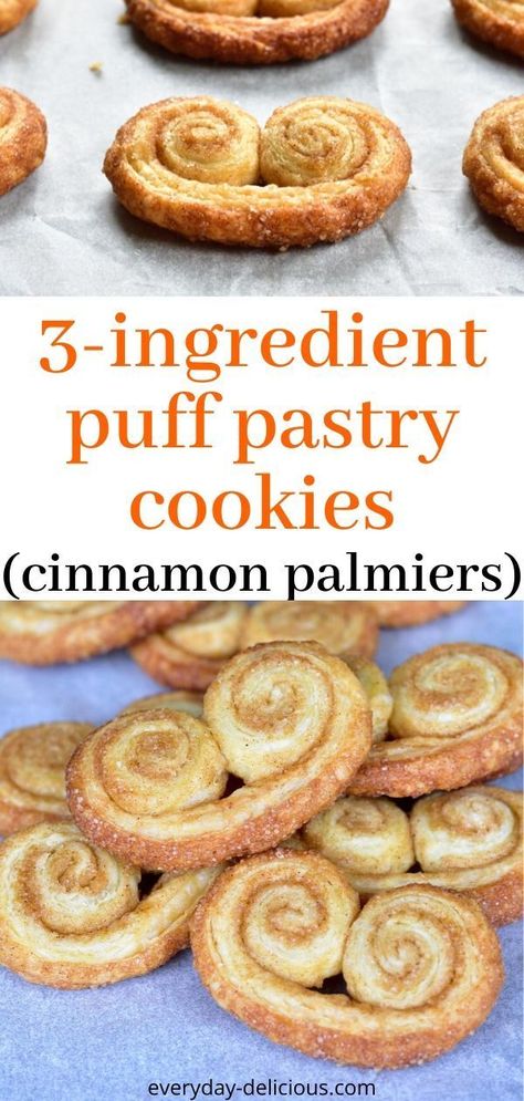 Cinnamon Palmiers, French Puff Pastry, Pastry Hearts, Easy Puff Pastry Desserts, Puff Pastry Cookies, Palmiers Recipe, Easiest Cookies, Baking Tricks, Easy Puff Pastry Recipe