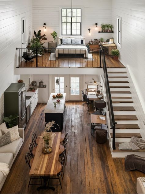 Loft Studio Layout, Tony Homes Ideas, Tiny House Floor Plans With Loft, Dumpster Business, Tiny House Interior Design Ideas, Loft House Design, Small Cottage House Plans, Small Cottage Homes, Tiny House Layout