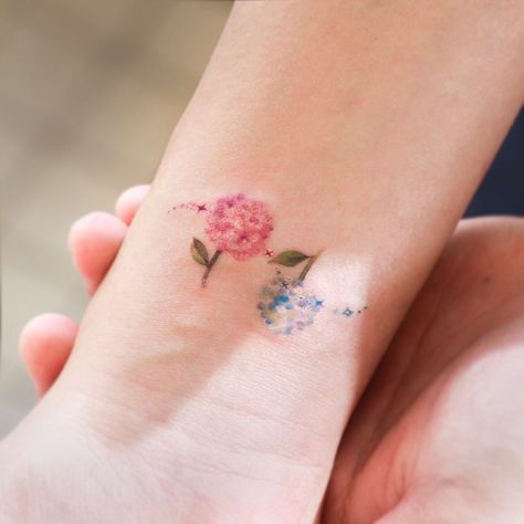 Hydrangea Wrist Tattoo, Small Hydrangea Tattoo Simple, Dainty Hydrangea Tattoo, Hydrangea Tattoo With Words, Tattoos Hydrangea, Bead Tattoo, Hydrangea Tattoo, Rosary Bead Tattoo, Barcode Tattoo