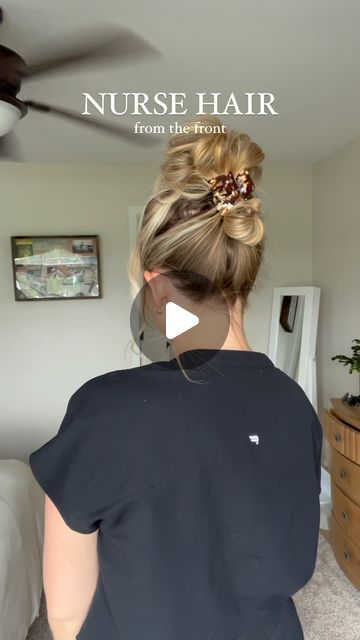 HAYLEY WOMBLES on Instagram: "Nurse Hair from the front (requested from tiktok) 💉💖⚡️ #nurse #nursehair #hairstyle #nursehairidea #nurselife" Hair For Nursing, Medical Work Hairstyles, Hospital Worker Hairstyles, Dental Hygiene Hairstyles Updo, Hairstyle For Nurses Easy, Easy Updos For Long Hair For Nurses, Office Hair Updo, Updo For Work Long Hair, Updos For Nurses Easy