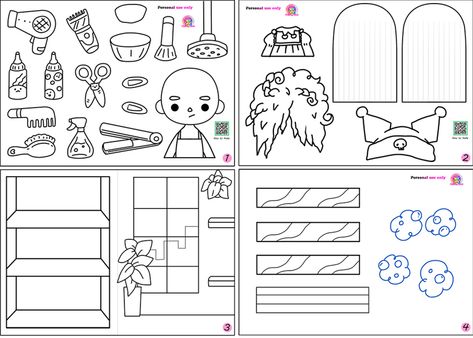 Coloring Pages Toca Boca, Toca Boca Hair, Toca Boca Hair Salon, Easy Art For Kids, Hello Kitty Crafts, Paper Dolls Diy, Paper Doll House, Easy Paper Crafts Diy, Paper Doll Template