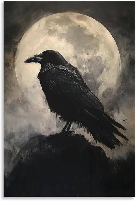 Amazon.com: Vintage Halloween Wall Art Black Crow Canvas Prints Gothic Raven Poster Dark Academia Spooky Painting Horror Picture Home Decorations: Posters & Prints Raven Gothic Art, Raven Wall Art, Dark Academia Art Print, Gothic Wall Art Paintings, Dark Gothic Painting, Raven Bird Art, Raven Illustration Vintage, How To Paint A Crow, Crow Painting Easy