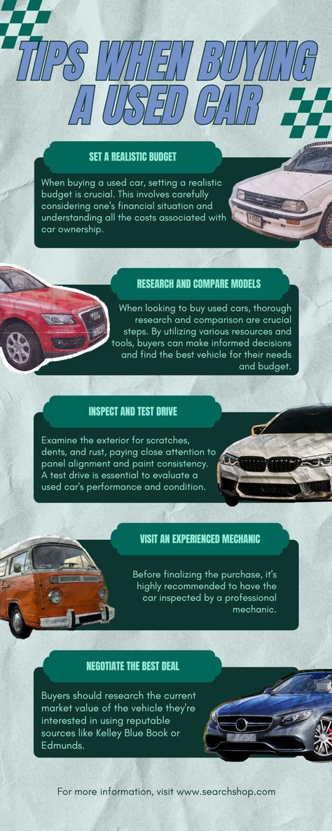 5 essential tips to keep in mind when buying a used car! Make sure you’re getting the best deal with our guide on pricing, inspections, and more. Save this Pin for later and share with anyone shopping for a used car. #UsedCarShopping #CarBuyingTips

https://searchshop.com/auto/research/articles/buying-a-used-auto/essential-tips-to-buy-used-cars-on-a-budget Buying A Used Car, Car Life Hacks, Car Buying Guide, Car Life, Buy Used Cars, Car Buying Tips, Car Set, Driving Test, Best Deal