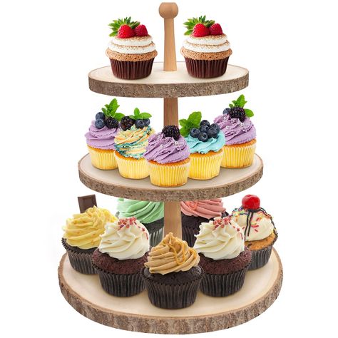 PRICES MAY VARY. Rustic Wood Cupcake Stand :Our wooden cupcake stand made of natural Paulownia wood with intact bark, looks so rustic & elegant, it will make your display more outstanding. Easy to Assemble&Detachable :You just have to screw the pieces in together (Usually less than 3 minutes),using this cupcake holder as two/ three layers as you want,easy to transport and storage. Features of 2023 Upgrade :Optimize product structure, simplify installation, and make it stronger and more stable Hi Rustic Cupcake Stand, Rustic Cake Stand Wood, Wood Tiered Tray, Wooden Cupcake Stands, Rustic Dessert Table, Rustic Cupcake Stands, Wood Cupcake Stand, Dessert Display Wedding, Rustic Cupcakes