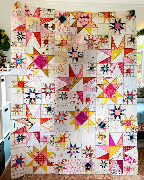 I think this might be my fave quilt of 2023. Well I do love the ones I made for my grandbabies ❤️ this one is getting packaged up and ready… | Instagram Magic Quilt Pattern, Star Quilt Ideas, Seeing Stars Quilt Pattern, Stretched Star Quilt Pattern, Supernova Quilt, Shine Quilt, Enchanting Stars Quilt, Star Bright Quilt Pattern, Star Quilts