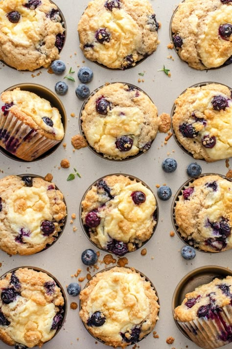 Light, fluffy Blueberry Cream Cheese Muffins are packed with fresh blueberries and sweet cream cheese filling. Topped with a simple streusel crumble, these are perfect for a grab-and-go breakfast or a quick snack. Homemade Breakfast Ideas, Blackberry Muffin Recipe, Blueberry Cheesecake Muffins, Easy Homemade Breakfast, Sweet Cream Cheese Filling, Almond Paste Recipes, Blueberry Cream Cheese Muffins, Healthy Cream Cheese, The Novice Chef