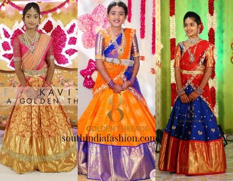 Opulent Half Sarees From Kavitha Gutta Kavitha Gutta, Half Sarees, Antique Gold Jewelry, Bride Squad, Wedding Function, Half Saree, We Wear, Pre Wedding, Beautiful Outfits