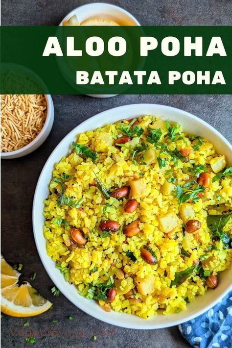 Aloo poha or batata poha is an Indian breakfast made from flattened rice & potatoes. Mildly spicy, tangy and perfect for a light, quick meal. Batata Poha Recipe, Poha Recipes Indian, Poha Recipe Breakfast Indian, Poha Breakfast, Poha Recipe, Food Simple, Aloo Recipes, Puri Recipes, Autumn Recipes